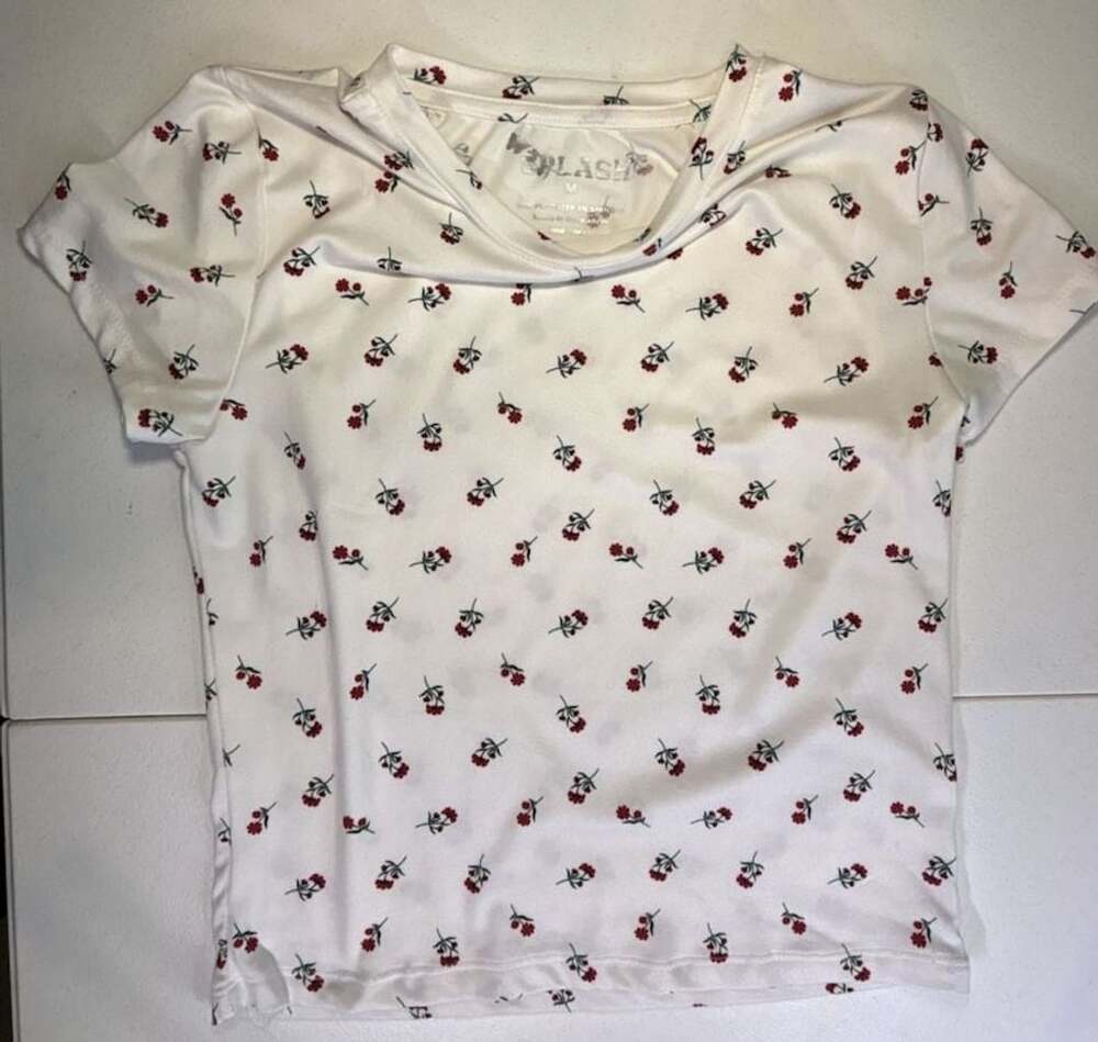 Splash Cherry Print Short Sleeve T-Shirt Size M White